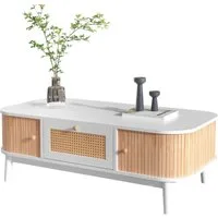 HAUSS SPOLE Couchtisch Couchtisch Kaffeetisch Sofatisch Rattan-Couchtisch (Rattan-Kaffeetisch, Schubladen mit Rattan und Schiebetüren mit Massivholzlatten), modernes Design