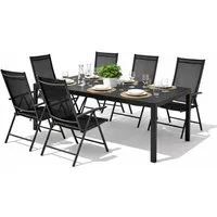 Mojawo Essgruppe Gartengarnitur Sitzgarnitur 7-teilig 150x90cm Alu Anthrazit / Schwarz