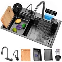 GARRYFIZH Edelstahlspüle Küchenspüle 68x45 Edelstahl mit Display & Armatur Set, Komplettes Set, Edelstahl robust, 68x45 cm, Display, Komplettset