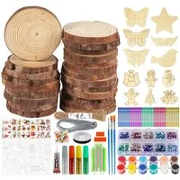 ElitVita Rindenscheiben Bastelset Winter - 22 tlg Holzscheiben mit Windspiel Bastelset, (22-tlg), Unbehandeltes Naturholz, für Weihnachtsbaum Weihnachtsdeko Handwerk