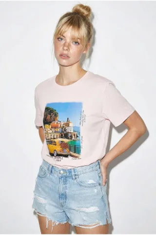 Bedrucktes Rundhalsausschnitt T-Shirt