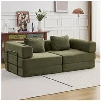 Leawin Sofa Sofas Wohnzimmer, Schlafsofa aus Cord mit Bettfunktion, Faltbares Bodensofa mit Liegefunktion für kleine Räume