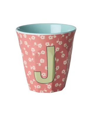 Rice Melamin Becher Buchstabe J/Flowers/Koralle 250ml