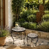 K&L Wall Art Gartentisch Mosaik Steintisch Metalltisch Naturstein Tischplatte (2-St), Boho Blumentreppe