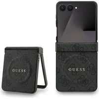 Guess Handyhülle Galaxy Z Flip7 MagSafe Muster Kunstleder grau Logo goldfarben 6,9 Zoll, Kantenschutz