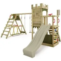 FATMOOSE Spielturm Boldbaron – Spielturm mit SurfSchaukel, Rutsche & Kletterwand, Abenteuerliche Ritterburg für kleine Entdecker – 10 Jahre Garantie*