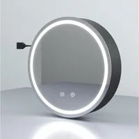WDWRITTI Spiegelschrank Rund 60cm Badezimmerspiegelschrank mit beleuchtung modern (Wandschrank Schwarz, 3Lichtfarben, Dimmbar, Anti-fog, Speicherfunktion) Stahlblechregale, mit Netzadapter, IP44