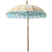 Oriental Galerie Sonnenschirm Türkiser Bali Garten-Sonnenschirm,180 cm Gold Fransen Emilia
