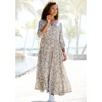 Vivance by Lascana Maxikleid mit Alloverprint, V-Ausschnitt, Webkleid, locker bequemer Look Langärmliges Druckkleid aus Webware, Sommerkleid, lockeres Kaftankleid