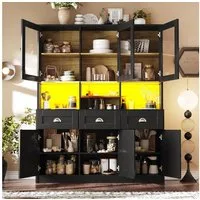 Flieks Küchenbuffet mit LED-Beleuchtung und verstellbaren Einlegeböden (1-St., B140/T40/H175 cm) Hochschrank Küchenschrank Geschirrschrank mit Schubladen und Acryltür