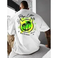 RMK T-Shirt Herren Shirt Top Rundhals mit Strand Smily Palmen Print aus 100% Baumwolle