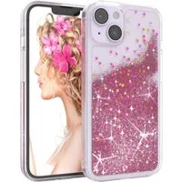 EAZY CASE Handyhülle Liquid Glittery Case für Apple iPhone 14 6,1 Zoll, Glitzerhülle Shiny Slimcover stoßfest Durchsichtig Bumper Case Pink