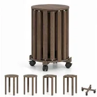 COSTWAY Sitzhocker (Stuhlset, 4 St., 4er Set), Esszimmerhocker stapelbar mit Rollen platzsparend rund