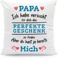 GRAVURZEILE Zierkissen mit Spruch - Das Perfekte Geschenk - Für Familie & Freunde -, starke Farben ohne verblassen - Papa - mit Füllung