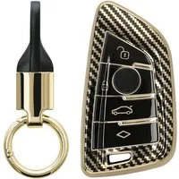 kwmobile Schlüsseltasche Hülle für BMW 3-Tasten Smart Key Autoschlüssel (1-tlg), Schlüsselhülle mit Key Ring Anhänger - Cover Gold Schwarz