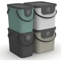 ROTHO Mülltrennsystem Albula 4er-Set Mülltrennungssystem 2x 25l + 2x 40l für die Küche, Aus rezykliertem Kunststoff