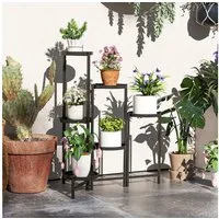 Outsunny Pflanzentreppe mit Tabletten, klappbar, für Innen, aus Metall, mehrstöckig, 80cm hoch (6-Etagen Pflanzenständer, 1 St., Blumenständer), für Wohnzimmer, Garten Balkon Deko, Schwarz
