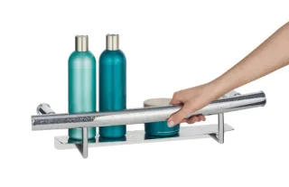 Neuesbad Serie 91 Stützgriff mit Ablage, Wandmontage, Edelstahl poliert 304 NB1DENIV041L1