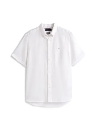 Tommy Hilfiger - Regular Fit Kurzarm-Hemd aus gewaschenem Leinen weiß - Gr. - L