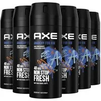 axe Deo-Spray 6x AXE Deodorant Bodyspray Anarchy for Him - 150ml, 6-tlg., bekämpft geruchsbildende Bakterien und unangenehme Gerüche