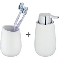 WENKO Badaccessoire-Set Badi, Set, Seifenspender und Zahnputzbecher aus hochwertiger Keramik
