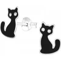 ALEXANDER YORK Paar Ohrstecker KATZE schwarz Kristall weiß, 2-tlg., 925 Sterling Silber