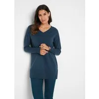 bonprix Longpullover Feinstrick-Baumwollmischung, mit V-Ausschnitt, mit Seitenschlitzen
