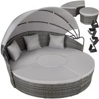 tectake Loungeset Rattan Sonneninsel Santorin - UV-beständig und widerstandsfähig, (Gartenlounge-set Santorin, 5-tlg., geeignet für Outdoor in Grau), klappbares Sonnendach & höhenverstellbare Füße