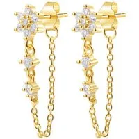 Hey Happiness Paar Ohrhänger Blume mit Kette, Ohrringe Silber 925 für Damen, Tropfen Kette Ohrstecker mit Zirkonia, elegant