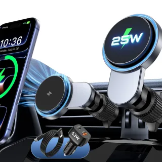 T818 25W Magsafes Wireless Car Charger with Fan+63W Car Charger Adapter Car Air Vent Mount Holder Fast Wireless Charging