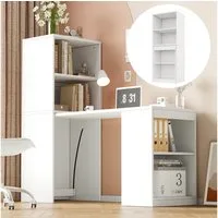 Flieks Regal-Schreibtisch L-Form multifunktionaler Klapptisch mit Rollen&Bücherregal 2-in-1 (Tischplatte: 90x51 cm, Standregal: 55x40x137 cm, Gesamtlänge 130 cm, 1-St., mit verstellbarer Einlegeböden), Computertisch Eckschreibtisch Arbeitstisch Bürot