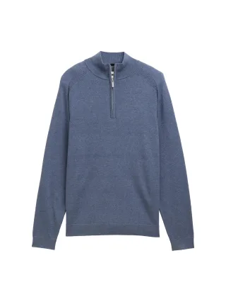 Tom Tailor - Troyer Strickpullover mit Logo-Stickerei vintage indigo blue melange - Gr. - XL