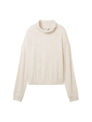 Denim Tom Tailor - Sweatshirt mit Rollkragen creme beige melange - Gr. - L