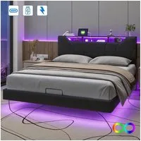Furnishings Home Polsterbett Doppelbett LED Stauraumbett mit bettkasten (Set, Set, Bett), Hausbett, mit Bettkasten 160x200cm PU