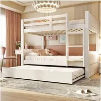 Flieks Etagenbett, Kinderbett 90x200cm Ausziehbett 90x190cm, umwandelbar in 3 Einzelbett
