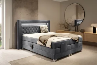 Boxspringbett Elektrisch Bett ARMANDO 200x200cm in Stoff Fresh Stahlgrau