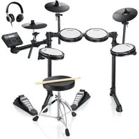 Donner E-Drum E-Schlagzeug 450 Sounds mit Thron Pedale Kopfhörer Unterricht DED-200,Set, Trommelhocker/Drumsticks/Kopfhörer/Audiokabel, 5 Trommeln und 4 Becken