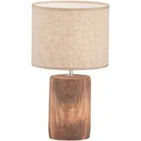 FISCHER & HONSEL LED Nachttischlampe, Dimmfunktion, LED wechselbar, Warmweiß, mit Beton-Fuß Holz-Optik & Landhausstil Leinen-Schirm Beige, 43cm groß