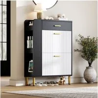 Merax Schuhschrank Schmaler Schuhschrank mit 2 Klappen, 1 Schublade (1-St., 3 offenen Fächern, Metallbeine) freistehend, ideal für Flur