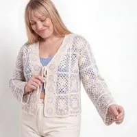 OriginalYou Strickjacke Cardigan Damen Sommerjacke leichter Häkel Strick Bolero One Size 38-42 (38/40 relaxed, 40/42 regular), Vintage Sommerlook