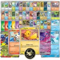 Coradoma Sammelkarte 50 Pokemon Karten Original und Deutsch mit 10 Holo Glitzer garantiert