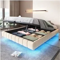 Merax Polsterbett schwebendes Design mit LED-Lichtleiste (1-tlg., Hydraulisches Stauraumbett Mehrzweckbett), Doppelbett 160x200cm mit hydraulischem Stauraum, ohne Kopfteil, Leinen