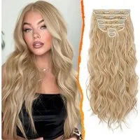 LuxusKollektion Kunsthaar-Extension Clip in Haarverlängerung 50cm Wellig Blond 6PCs Haarteil Extensions