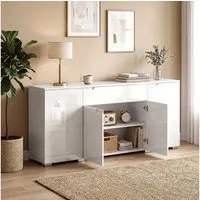 HOMCOM Sideboard Kommode mit Schublade,Aufbewahrungsschrank,Soft-Close,Hochglanz (Kommode, 1 St., TV-Ständer), für Wohnzimmer, Schlafzimmer, 180x40x80 cm, Weiß