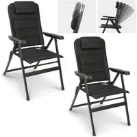 HOMECALL Klappstuhl Hochlehner Campingstuhl Gartenstuhl Gepolstert Faltstuhl Balkonstuhl (150 KG Belastbar Erstellbare Kopfstutze Anglerstuhl,Groß und Hoch, 2 St), mit 6-Fach Verstellbare lehne, für Camp Garten Balkon