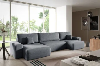 Wohnlandschaft mit Schlaffunktion ARONA in Stoff Centaur Dunkelgrau