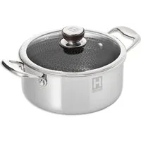 HENSSLERS Kochtopf, Edelstahl (2-tlg), Ø 20 cm, 2,8 Liter, 3-Schicht Material mit Wabenstruktur, Induktion