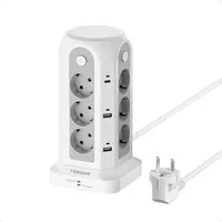 TESSAN 12 Fach Mehrfachsteckdose mit 3 USB(2 USB-A/1 USB-C) Kabel 2/5m Mehrfachsteckdose (USB-Anschlusse, Ein-/Ausschalter, Kabellänge 2 m)
