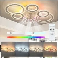 LETGOSPT Deckenleuchte 90W Leise Deckenventilator mit Beleuchtung, RGB dimmbar, 6-Gang, Timer, RGB-Hintergrundbeleuchtung, LED fest integriert, kaltweiß, neutralweiß, warmweiß, RGB, led Deckenleuchte Mit Ventilator Fernbedienung, 76×53 cm