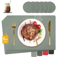LuxusKollektion Platzset Tischsets & Untersetzer Lederoptik Abwaschbar Set 6er Salbeigrün